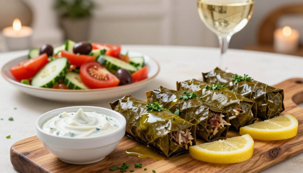 Mediterranean appetizer dolmades plating