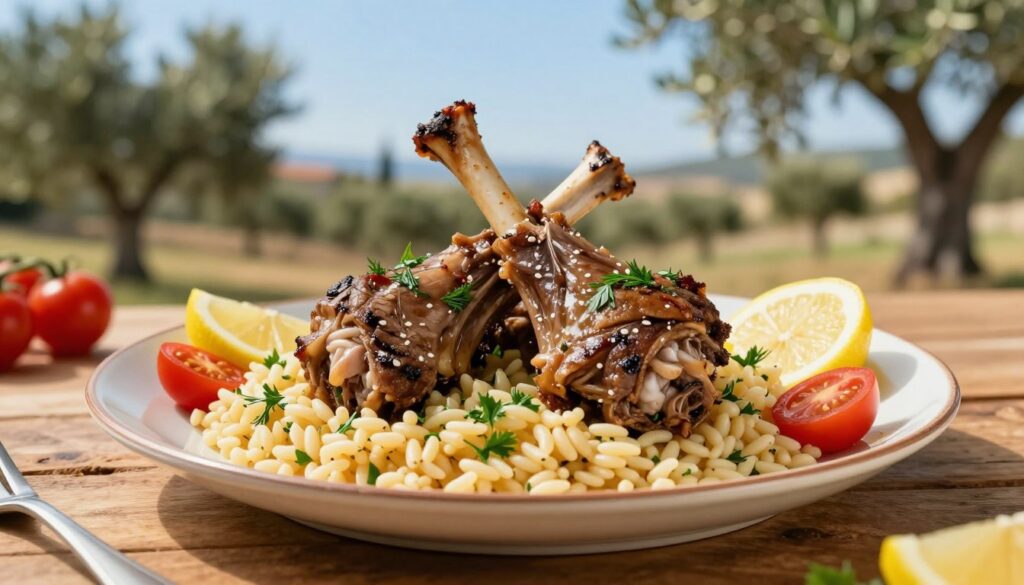 Mediterranean lamb and orzo traditional dish Mediterranean lamb and orzo traditional dish