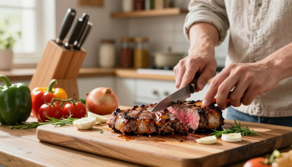 Slicing Marinated Flank Steak Slicing Marinated Flank Steak