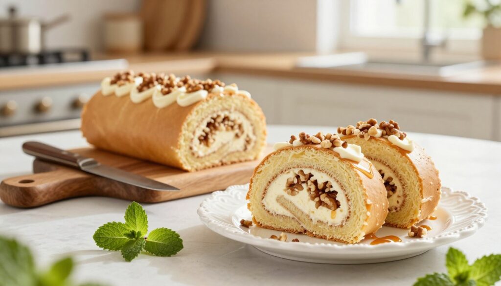 Walnut Cream Roll Presentation