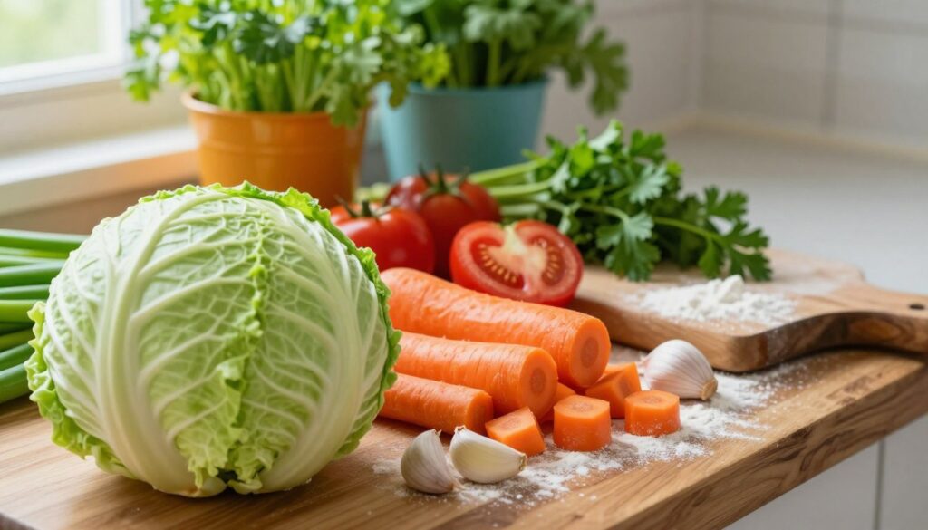 Fresh vegetables for homemade cabbage soup Fresh vegetables for homemade cabbage soup