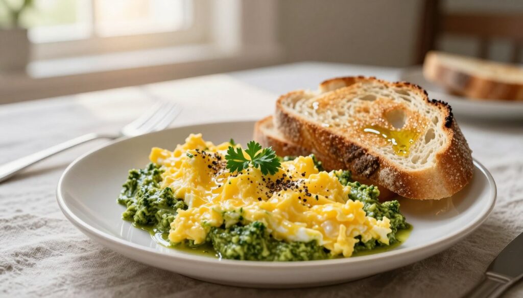Pesto scrambled eggs