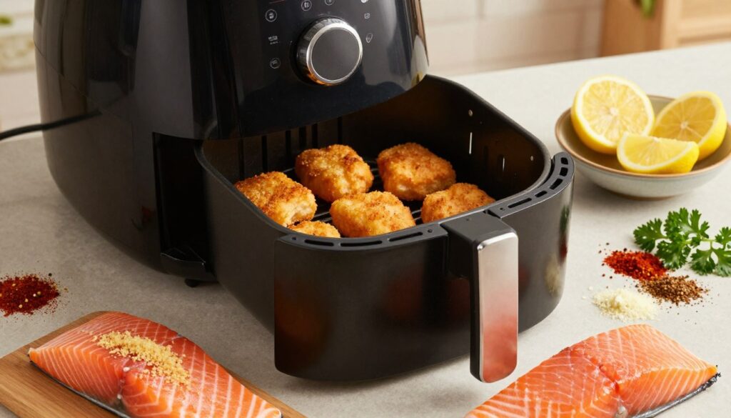 air fryer basket and ingredients