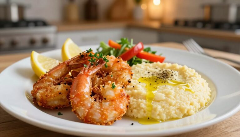 10-Minute Air Fryer Shrimp and Polenta Recipe for Busy Nights air fryer shrimp and polenta