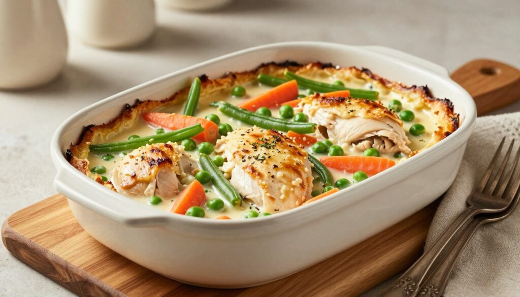 delicious cream of chicken breast casserole with vegetables