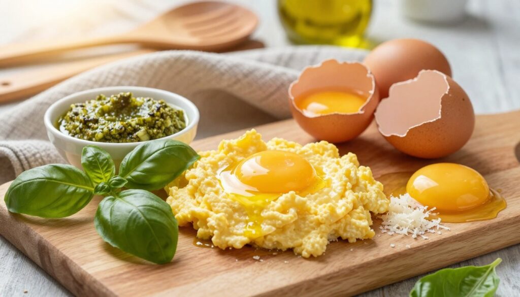 ingredients for pesto scrambled eggs
