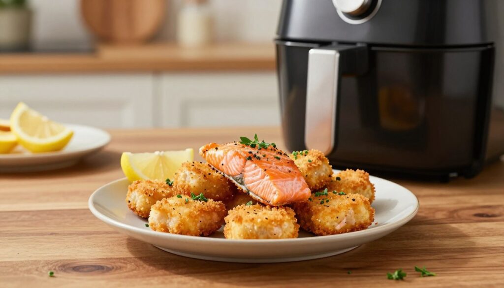 perfectly cooked salmon bites in air fryer
