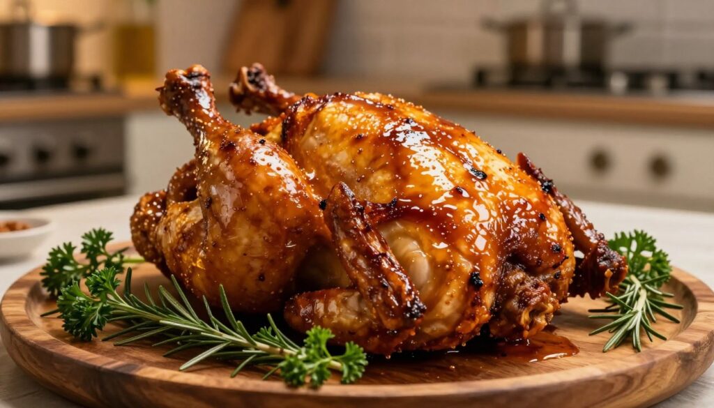 roast sticky chicken with caramelized glaze