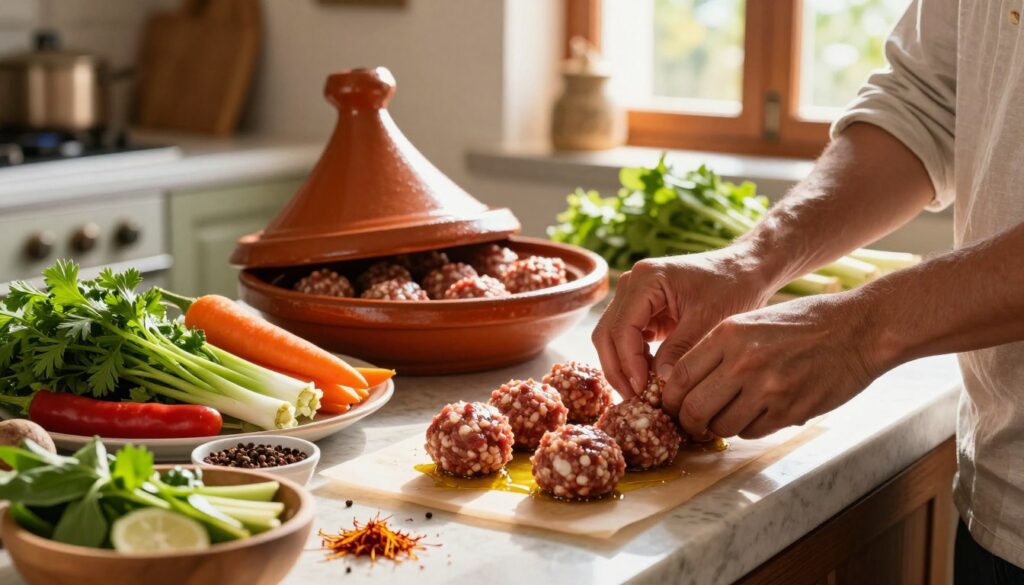 shaping and cooking meatballs for kefta tajine recipe shaping and cooking meatballs for kefta tajine recipe