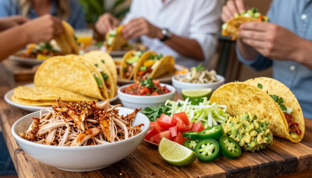 slow cooker chicken tacos for a crowd taco topping bar setup