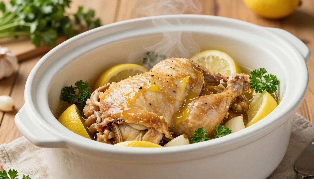 4 Ingredient Slow Cooker Lemon Garlic Chicken Recipe slow cooker lemon garlic chicken