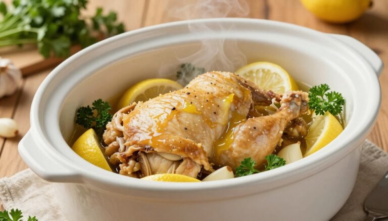 4 Ingredient Slow Cooker Lemon Garlic Chicken Recipe slow cooker lemon garlic chicken