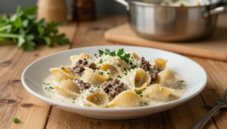 creamy beef and shells