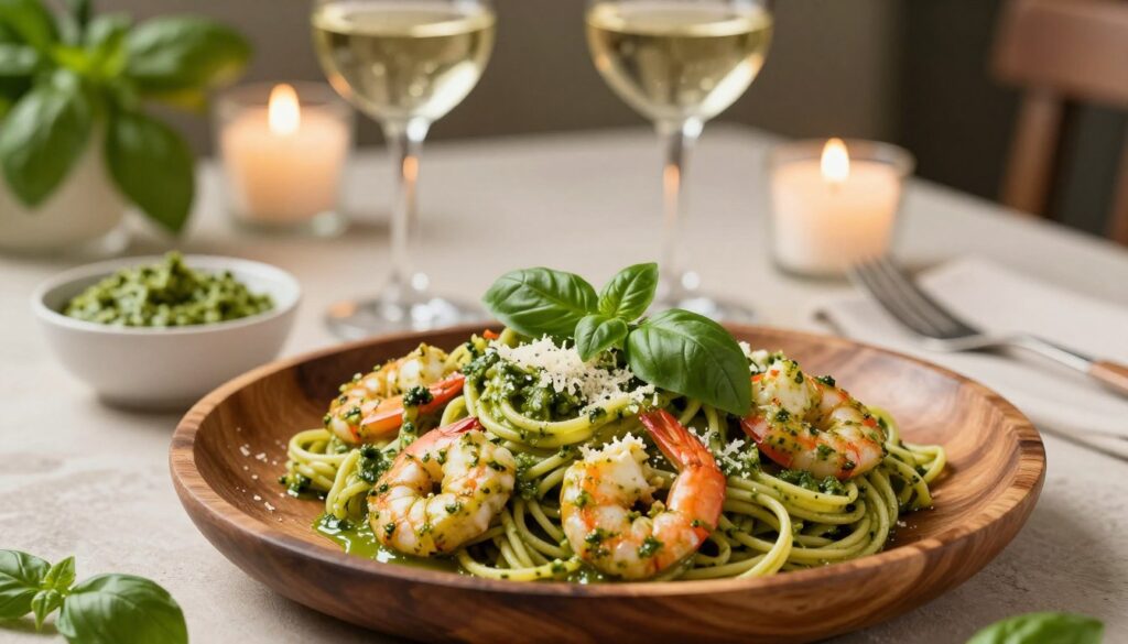 creamy pesto shrimp dinner plating and serving ideas