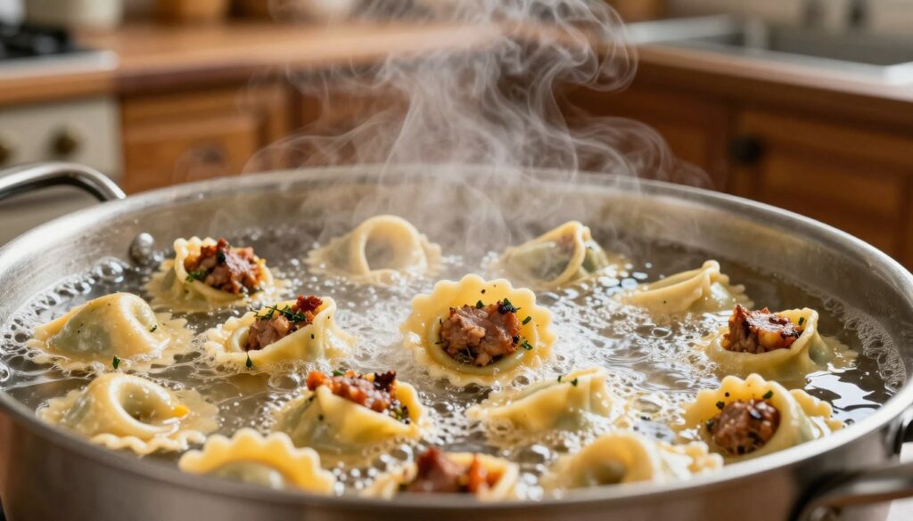 flavorful tortellini dish cooking in boiling water
