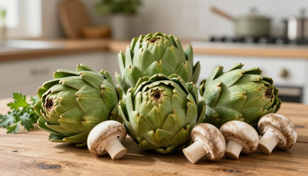 fresh artichokes and mushrooms for chicken and artichoke combo fresh artichokes and mushrooms for chicken and artichoke combo