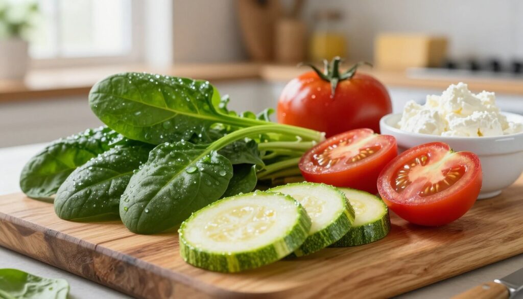 fresh spinach and vegetables for one pan spinach lasagna