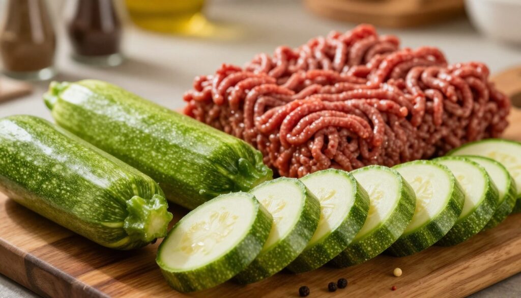 fresh zucchini and quality ground beef for skillet recipe