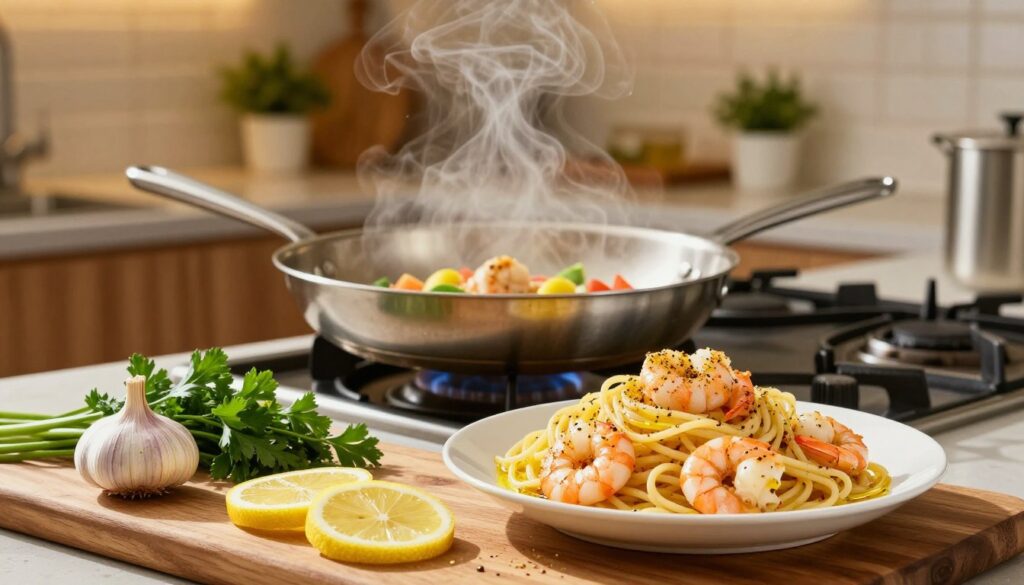 seafood lemon pepper pasta preparation