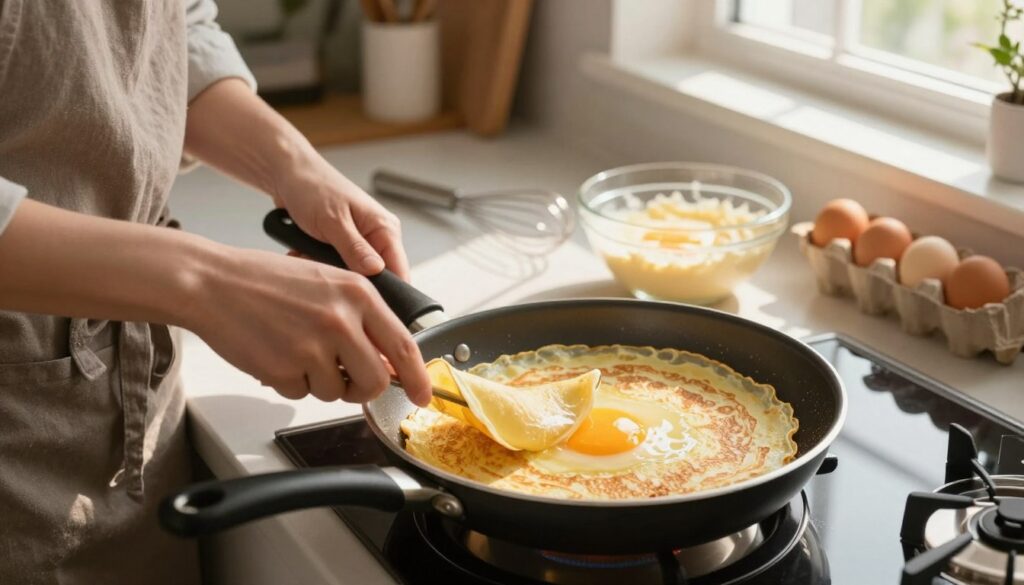 Breakfast crepes cooking technique