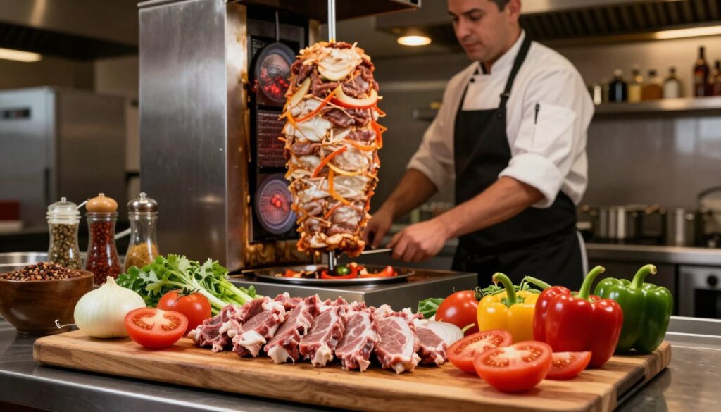 Doner-style kebab preparation Doner-style kebab preparation