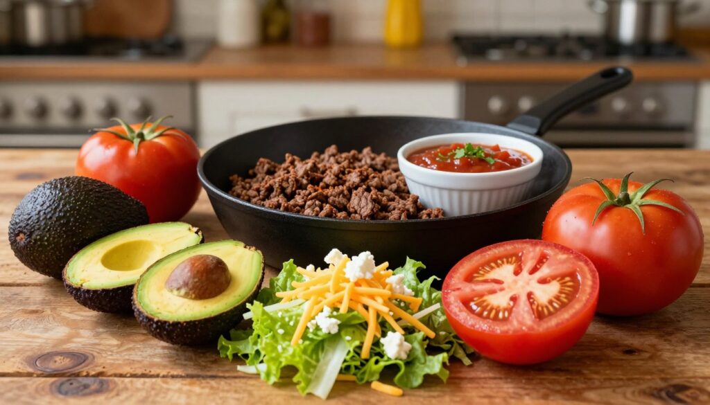Essential taco pie ingredients for a delicious meal Essential taco pie ingredients for a delicious meal