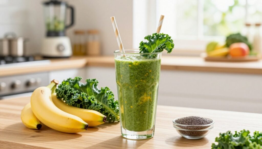 Nutritious breakfast option with kale and banana smoothie Nutritious breakfast option with kale and banana smoothie