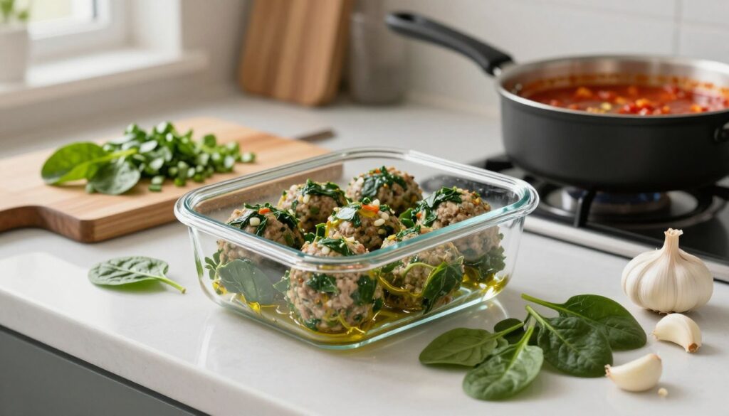 Storing and reheating spinach garlic meatballs Storing and reheating spinach garlic meatballs