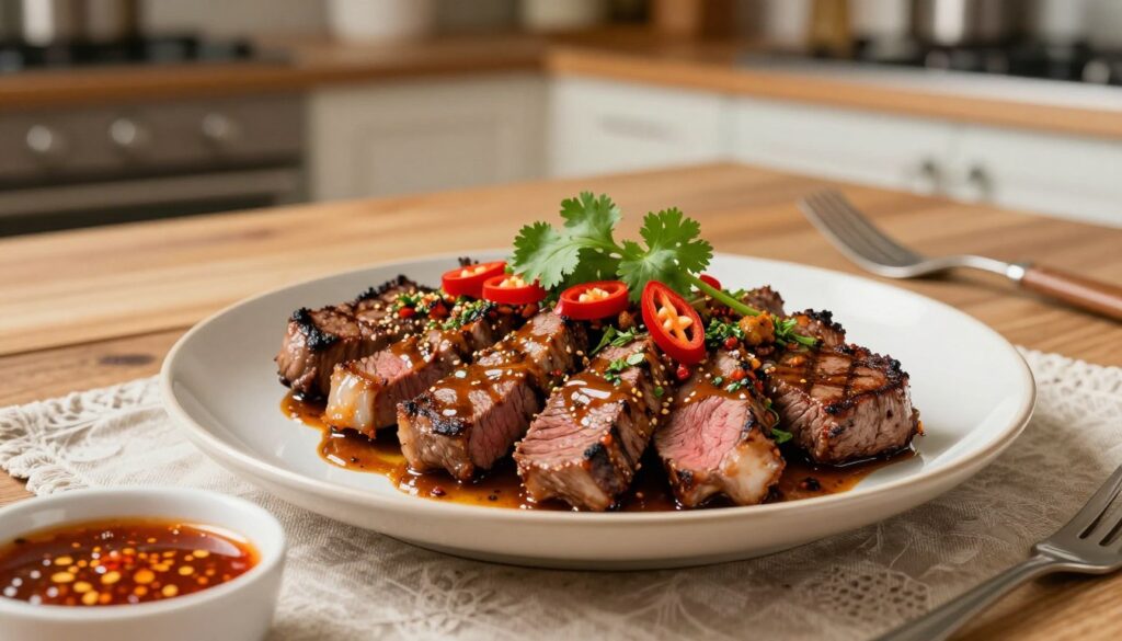 Crying tiger steak with spicy sauce Crying tiger steak with spicy sauce