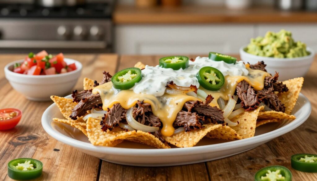 homemade philly cheesesteak nachos