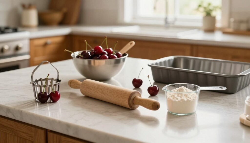 Essential tools for making cherry cobbler