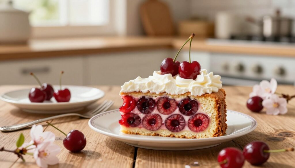 Fresh Cherry Cake served with cream Fresh Cherry Cake served with cream