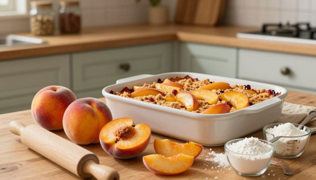 Fresh Southern Peach Cobbler Preparation