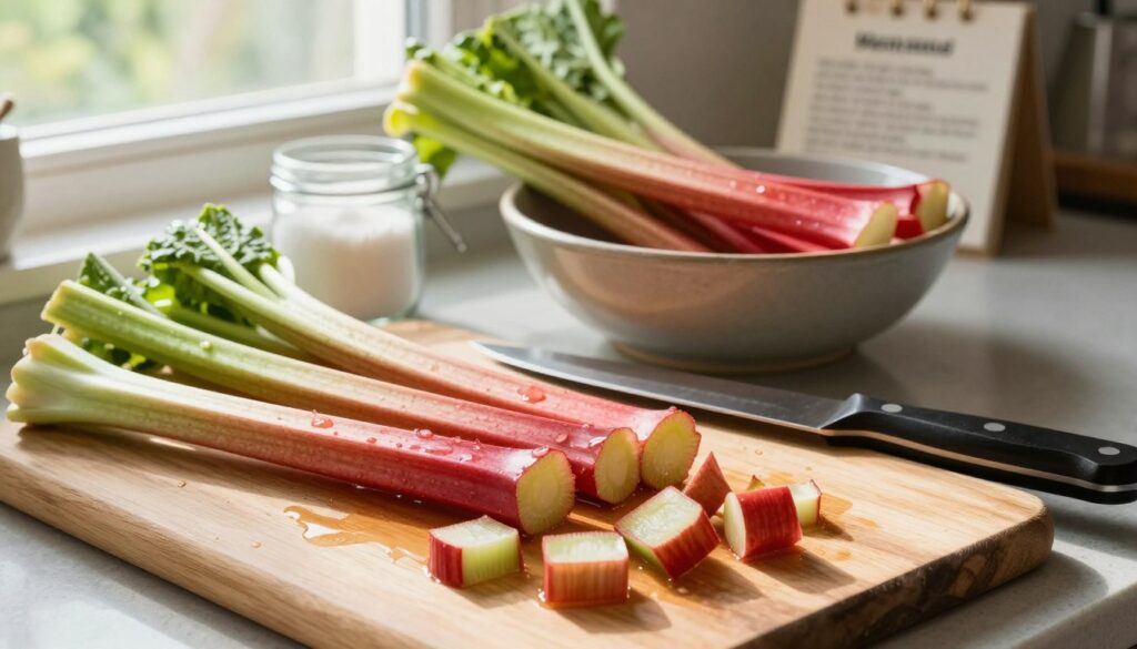 Preparing Fresh Rhubarb Stalks Preparing Fresh Rhubarb Stalks