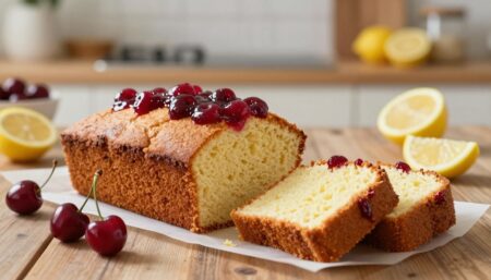 Sour Cream Lemon Pound Cake with Cherry Compote
