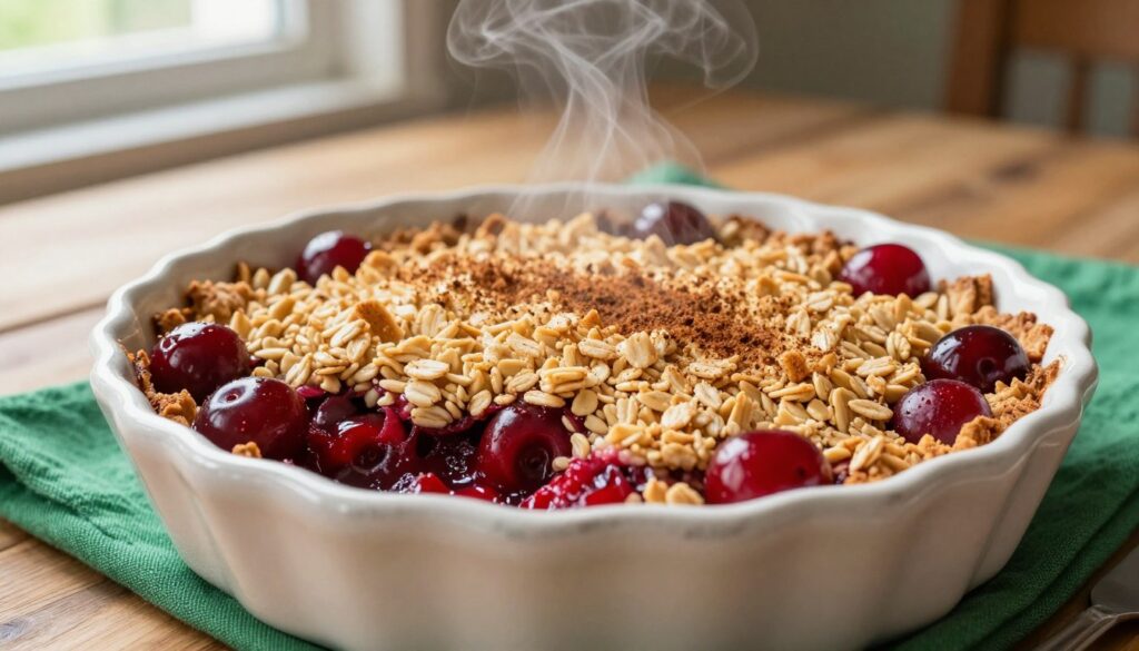 cherry crumble with oat topping cherry crumble with oat topping