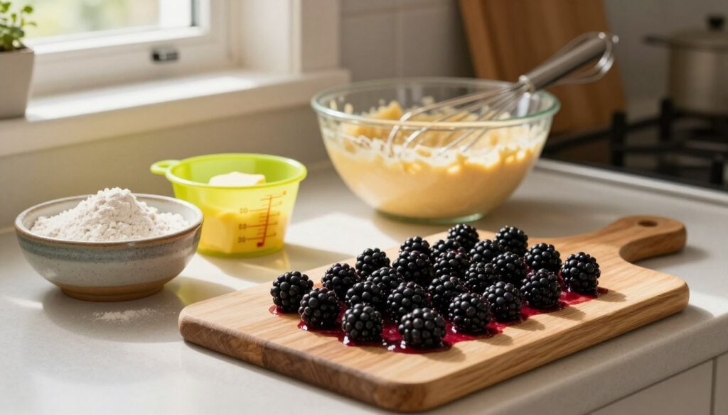 fresh blackberry cobbler preparation