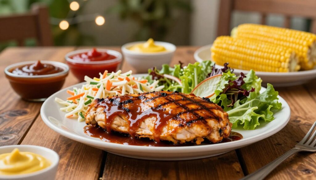 quick BBQ chicken dinner served with sides